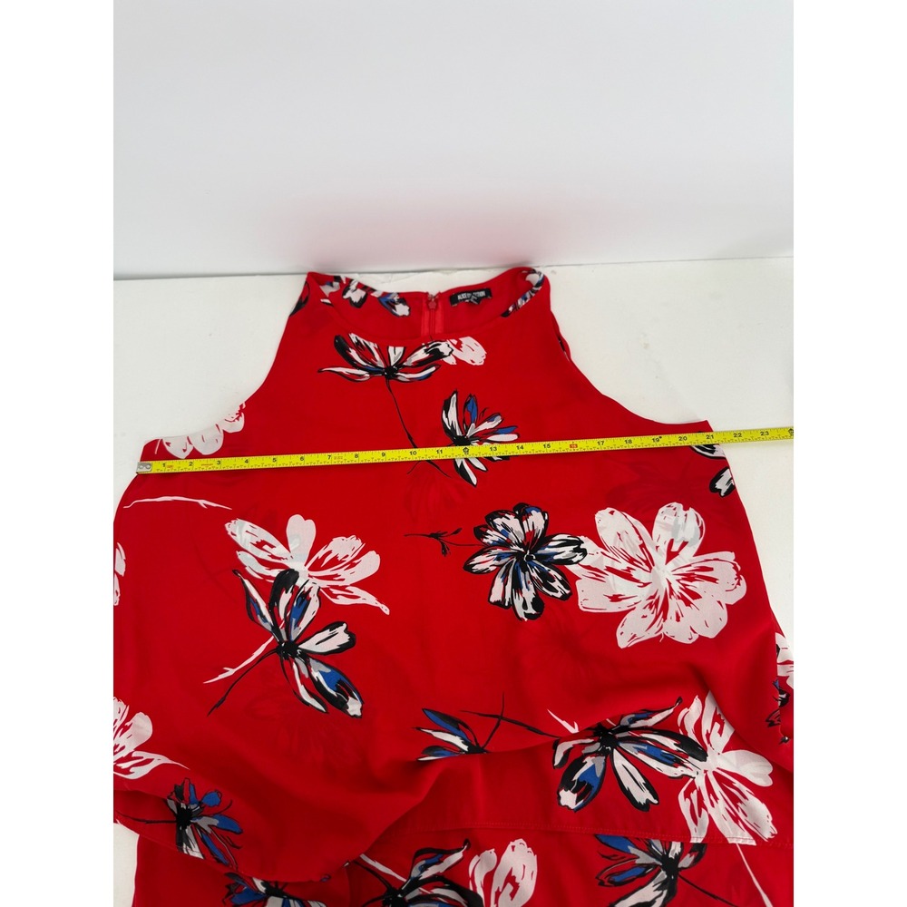 Alice Collection Womens Red Floral Sleeveless Halter Blouse Tiered High Low Sz L - Picture 5 of 8